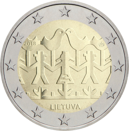 2018 Литва Литва Праздник песни монета 2 евро BU на карточке (2)