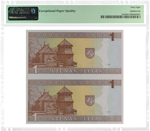 1994 Lietuva 1 Lito banknotai (Nekirpti) PMG 68 EPQ (2)