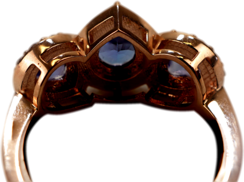 Rose gold ring with 3 Tanzanites (1.80 ct) and 35 natural Diamonds (0.50 ct) / VS1-SI1 (4)