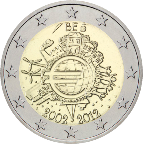 2012 Belgija Dešimt metų eurui (TYE) 2 eurų moneta (1)