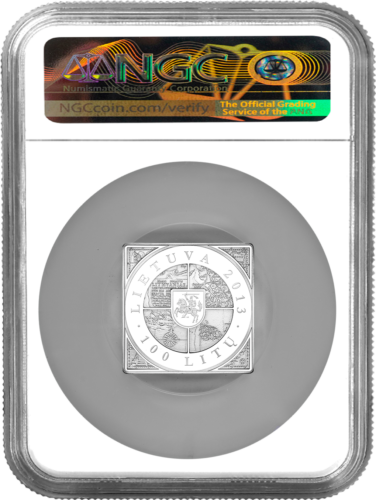 2013 Карта на LDK 400 години Литва сребърна монета от 100 литаса PF 69 ULTRA SAMEO (2)