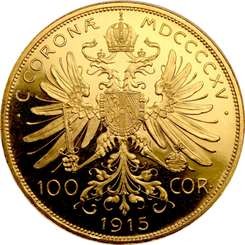 1915 Австрия Златна монета от 100 корони Франц Йосиф I (2)