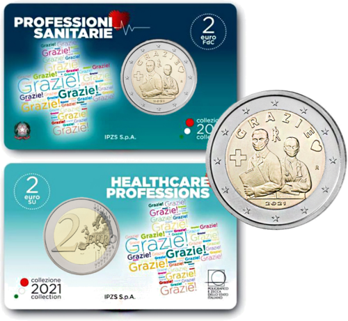 2021 Italija Grazie 2 eurų BU moneta kortelėje (2)