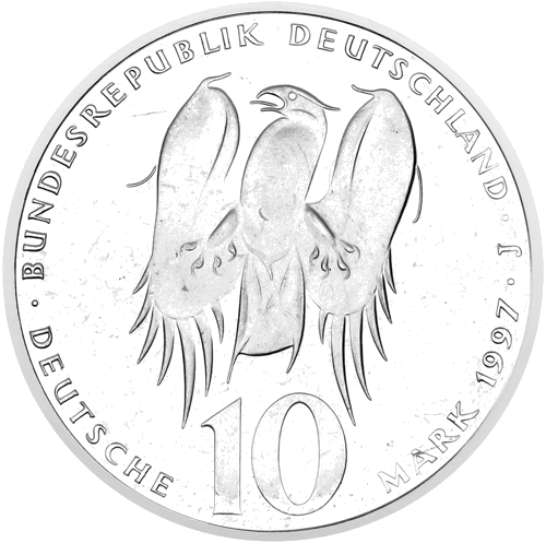 10 марок Филипп Меланхтон 1997 Германия серебряная монета (2)