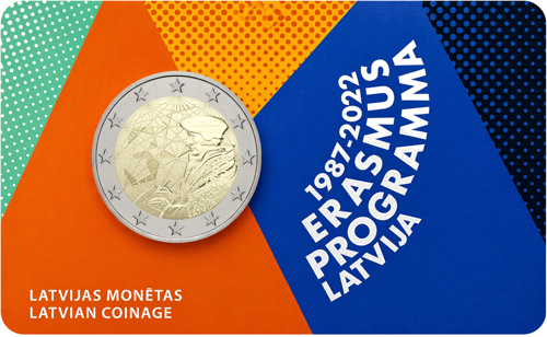 2022 Latvija Erasmus 35 gadu jubilejas 2 eiro monēta BU kartītē (1)
