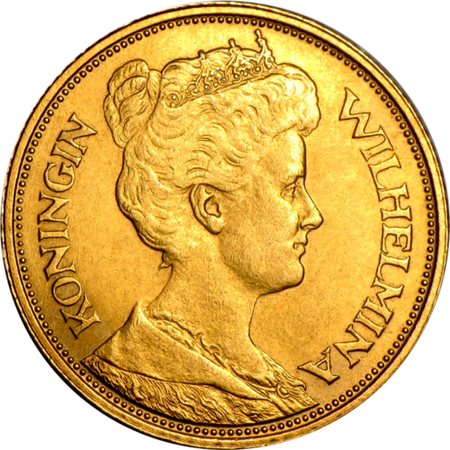 5 Guldenai Wilhelmina 1912 auksinė moneta Nyderlandai (1)