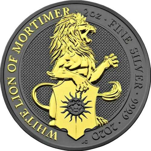 2 oz Мортимър Лъв (колекция Изкуството на цветовете), оцветена сребърна монета от 5 паунда (1)