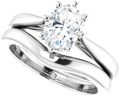 Sužadėtuvių Žiedas „Solitaire“ 585 Baltojo Aukso Oval 8mm x 6mm (10)