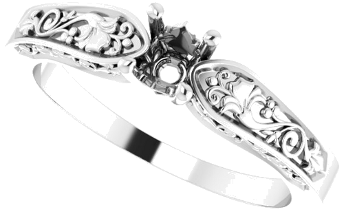 Sužadėtuvių Žiedas „Floral Solitaire“ 585 Baltojo Aukso Round 4.1mm (5)