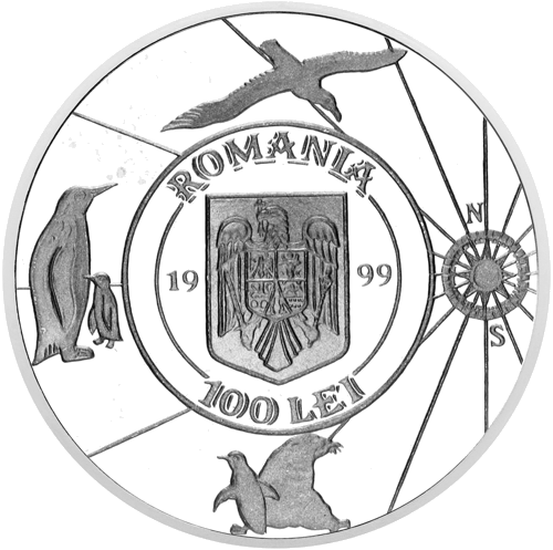 100 Lei Antarctic Expedition 1999 Romania Silver Coin (2)