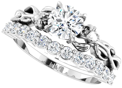 Sužadėtuvių Žiedas „Nature-Inspired“ 585 Baltojo Aukso Round 5.8mm (10)