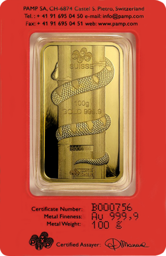 100 гр. Инвестиционно злато 2013 Година на змията PAMP (3)