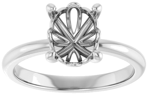 14K White 9x7 mm Oval Solitaire Engagement Ring Mounting (3)
