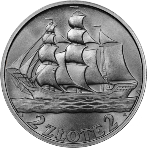 2 zlotai Gdynės jūrų uostas (1936) Lenkija sidabrinė moneta (1)