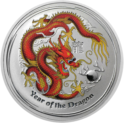 1/2 oz Год Дракона 2012 (Lunar II) Австралия цветная серебряная монета (1)