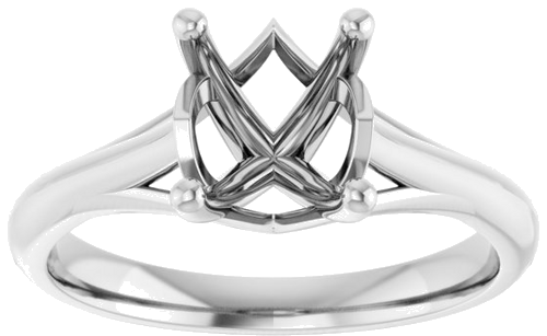 14K White 9x7 mm Oval Solitaire Engagement Ring Mounting (3)