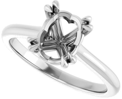 14K White 9x7 mm Oval Solitaire Engagement Ring Mounting (5)