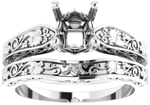 Sužadėtuvių Žiedas „Floral Solitaire“ 585 Baltojo Aukso Asscher 5.5mm (8)