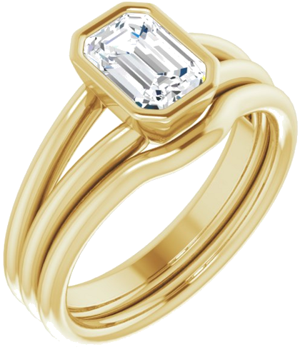 Sužadėtuvių Žiedas „Bezel-Set Solitaire“ 585 Geltonojo Aukso Emerald 7mm x 5mm (6)