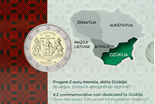 2021 Литва Дзукия монета 2 евро BU на карточке (2)