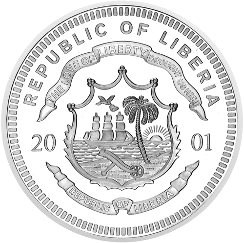 2001 Airija Liberija 20 dolerių sidabrinė moneta (2)