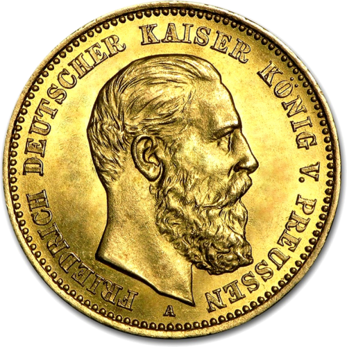 Германска империя Златна монета от 10 марки Фридрих III (1888) (1)