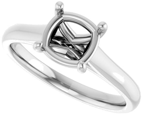 14K White 7 mm Cushion Solitaire Engagement Ring Mounting (5)