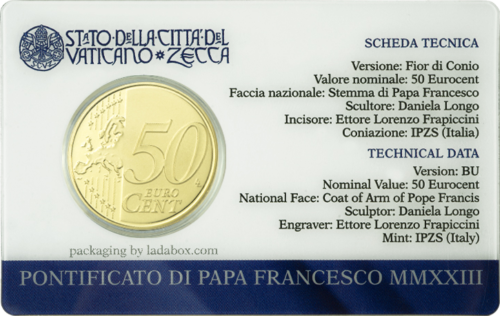 2023 Vatican Francis Coat of Arms 50 cent coin on BU card (2)