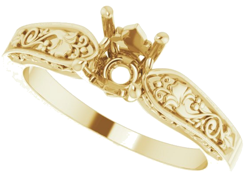14K Yellow 5.8 mm Round Floral Solitaire Engagement Ring Mounting (5)