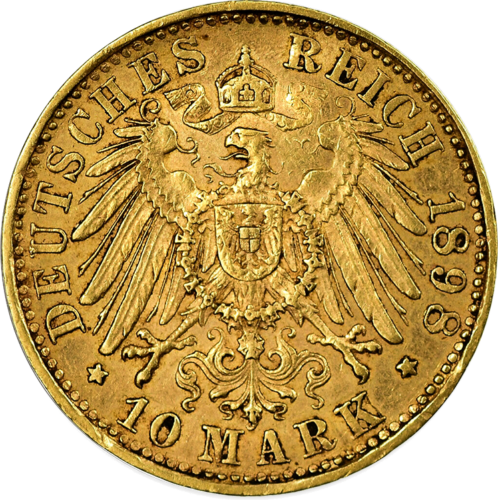 10 Markių Otto auksinė moneta Bavarija Vokietijos imperija (2)