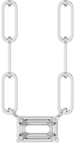 14K White 5x3 mm Emerald 4-Prong Solitaire 18  Necklace (1)