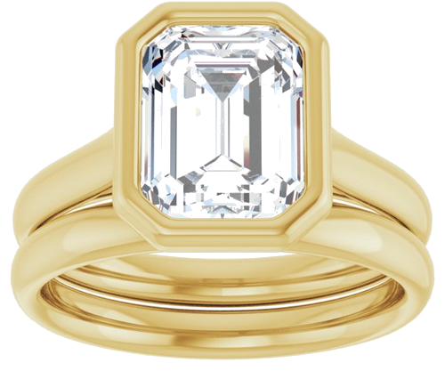 Sužadėtuvių Žiedas „Bezel-Set Solitaire“ 585 Geltonojo Aukso Emerald 9mm x 7mm (8)