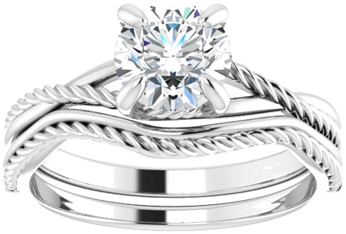 14K White 6.5 mm Round Solitaire Rope Engagement Ring Mounting (8)