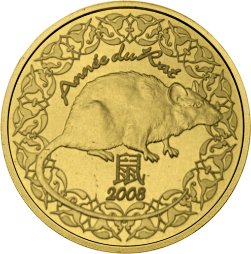 10 eurų Žiurkės metai 2008 Prancūzija auksinė moneta (1)