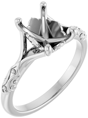 14K White 8x6 mm Emerald Solitaire Engagement Ring Mounting (1)