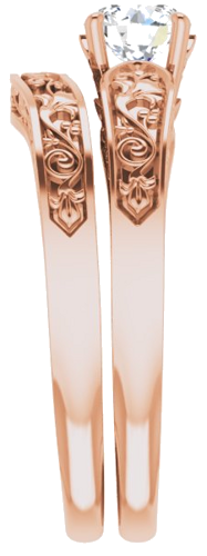 14K Rose 5.2 mm Round Floral Solitaire Engagement Ring Mounting (9)