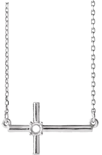 Sterling Silver 2.5 mm Round Sideways Cross 16-18  Necklace Mounting (1)