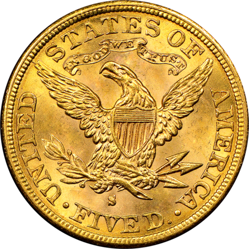 5 dollars Half Eagle/Liberty head 1866-1908 gold coin USA (2)