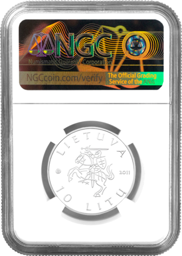 2011 Сребърна монета от 10 лита за Театър Литва PF 69 ULTRA CAMEO (2)