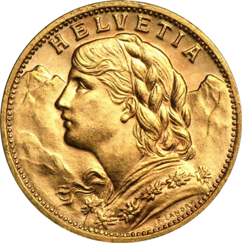Швейцария Златна монета от 20 франка  Вренели (1)