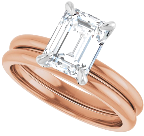 14K Rose White 8 x 6 mm Emerald Engagement Ring Mounting (10)