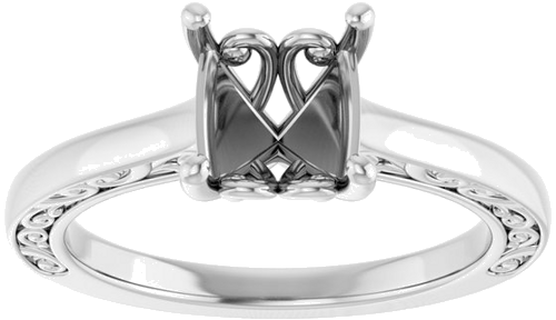 14K White  7 mm Cushion Solitaire Engagement Ring Mounting (3)