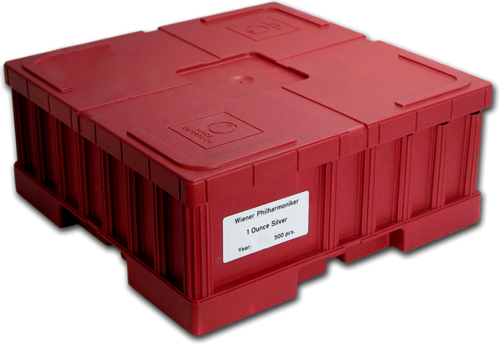 Празна кутия за 500 сребърни монети на Австрийската Филхармония (използвана) (2)