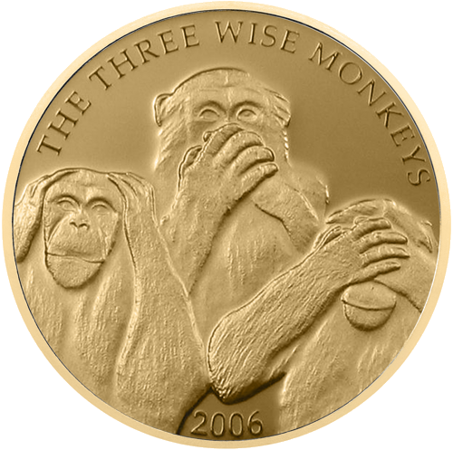 1/25 oz Three Wise Monkeys 2006 Somālijas zelta monēta (1)