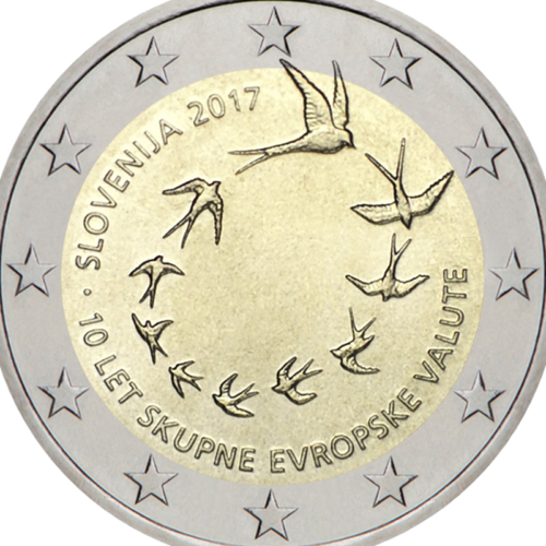 2017 Slovēnija 10 gadu 2 Eiro Monēta Eiro Ieviešanai Valstī (2)