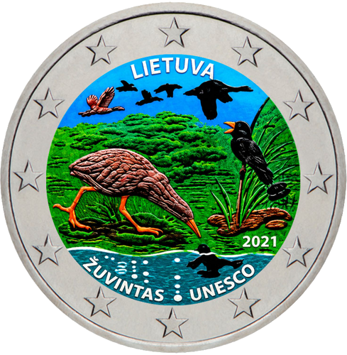 2021 Lietuvas Žuvintas biosfēras rezervāta UNESCO 2 eiro monēta (1)