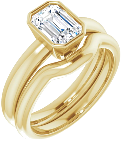 Sužadėtuvių Žiedas „Bezel-Set Solitaire“ 585 Geltonojo Aukso Emerald 7mm x 5mm (6)