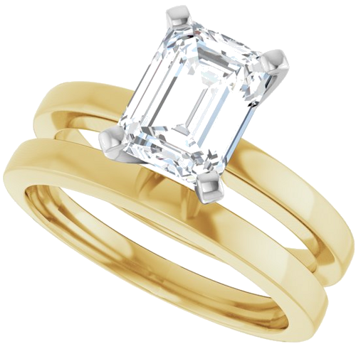 14K Yellow White 8x6 mm Emerald Solitaire Engagement Ring Mounting (10)