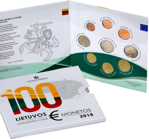 2018 Lithuania 100th Anniversary of the State BU Euro coin set with a commemorative 2-euro coin (2)