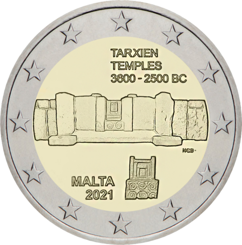 2021 Malta Taršino šventyklos (UNESCO) 2 eurų moneta (1)
